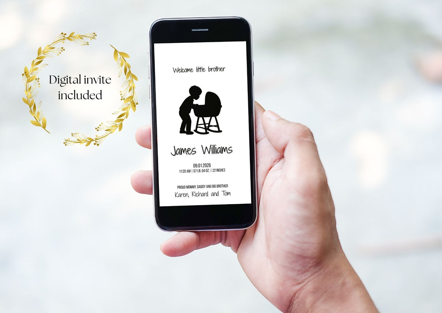 Editable Little Brother Birth Announcement