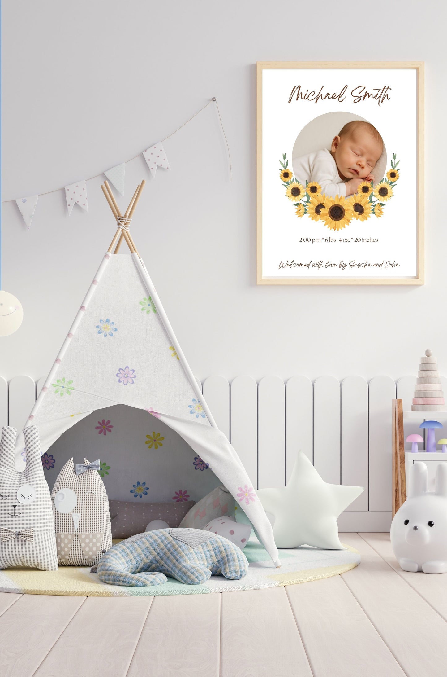 Sunflower Baby Birth Announcement Card