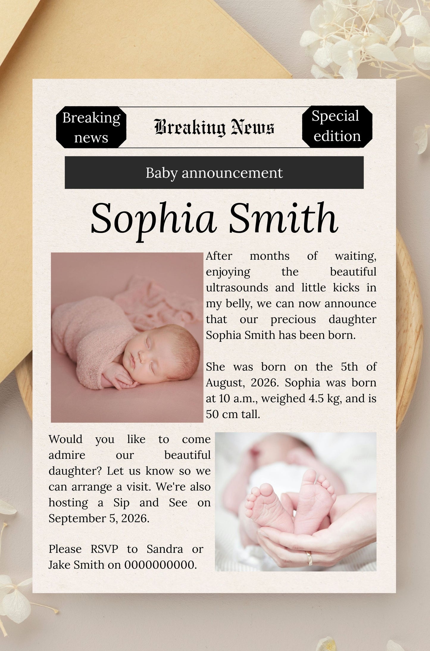 Newspaper Baby Announcement And Newspaper Style Baby Keepsake Poster