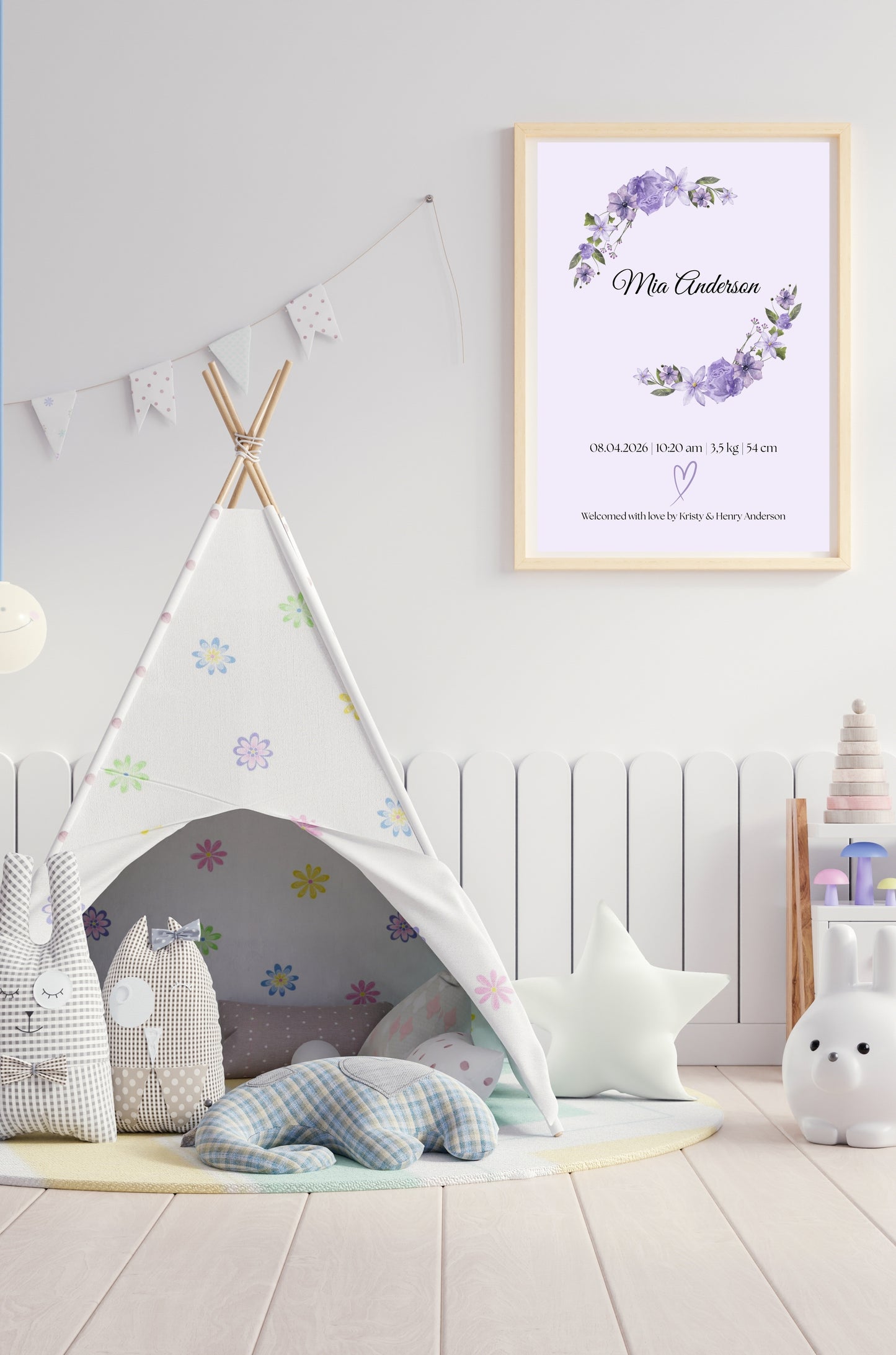 Purple Floral Birth Announcement Template