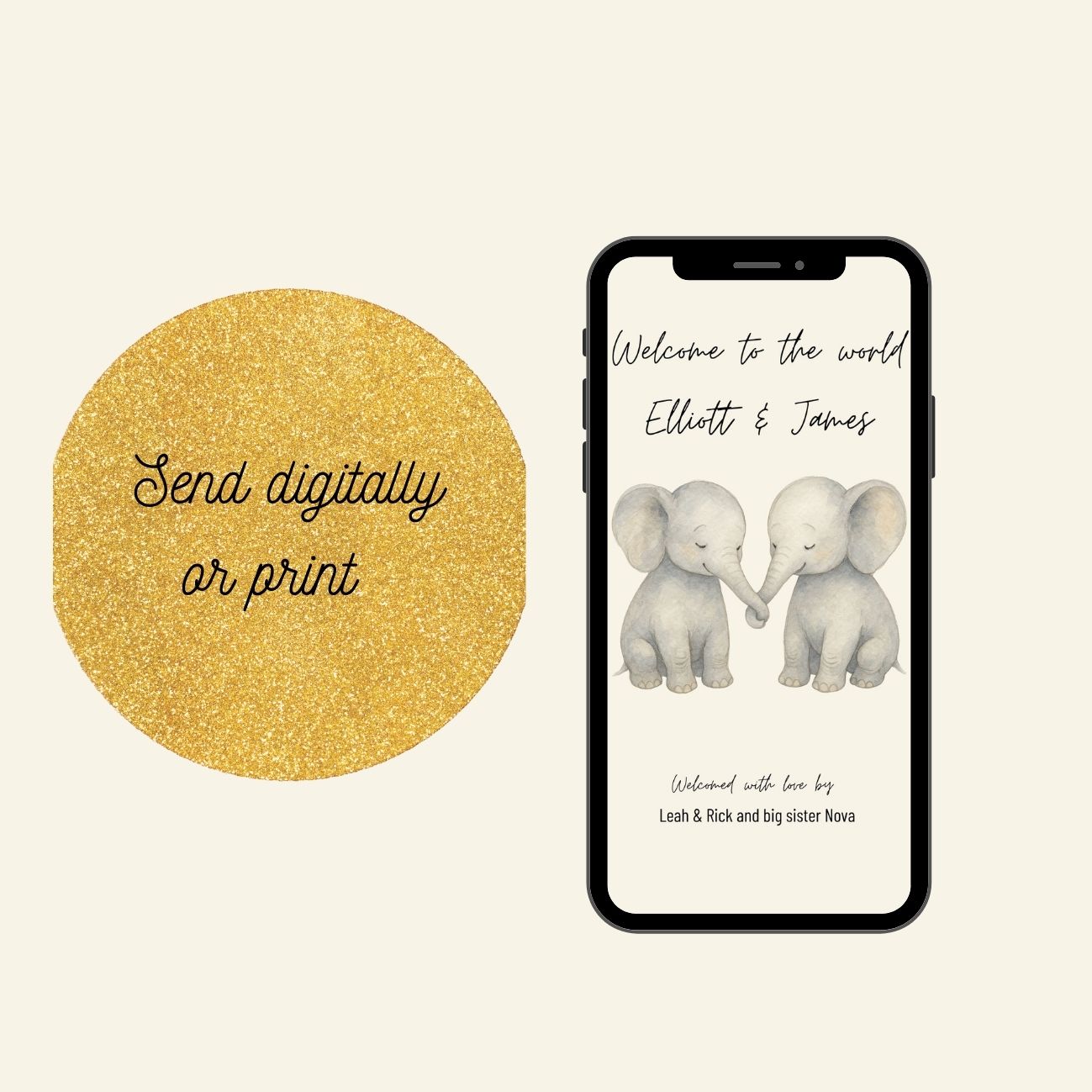 Custom Twin Baby Birth Card or Wall Print