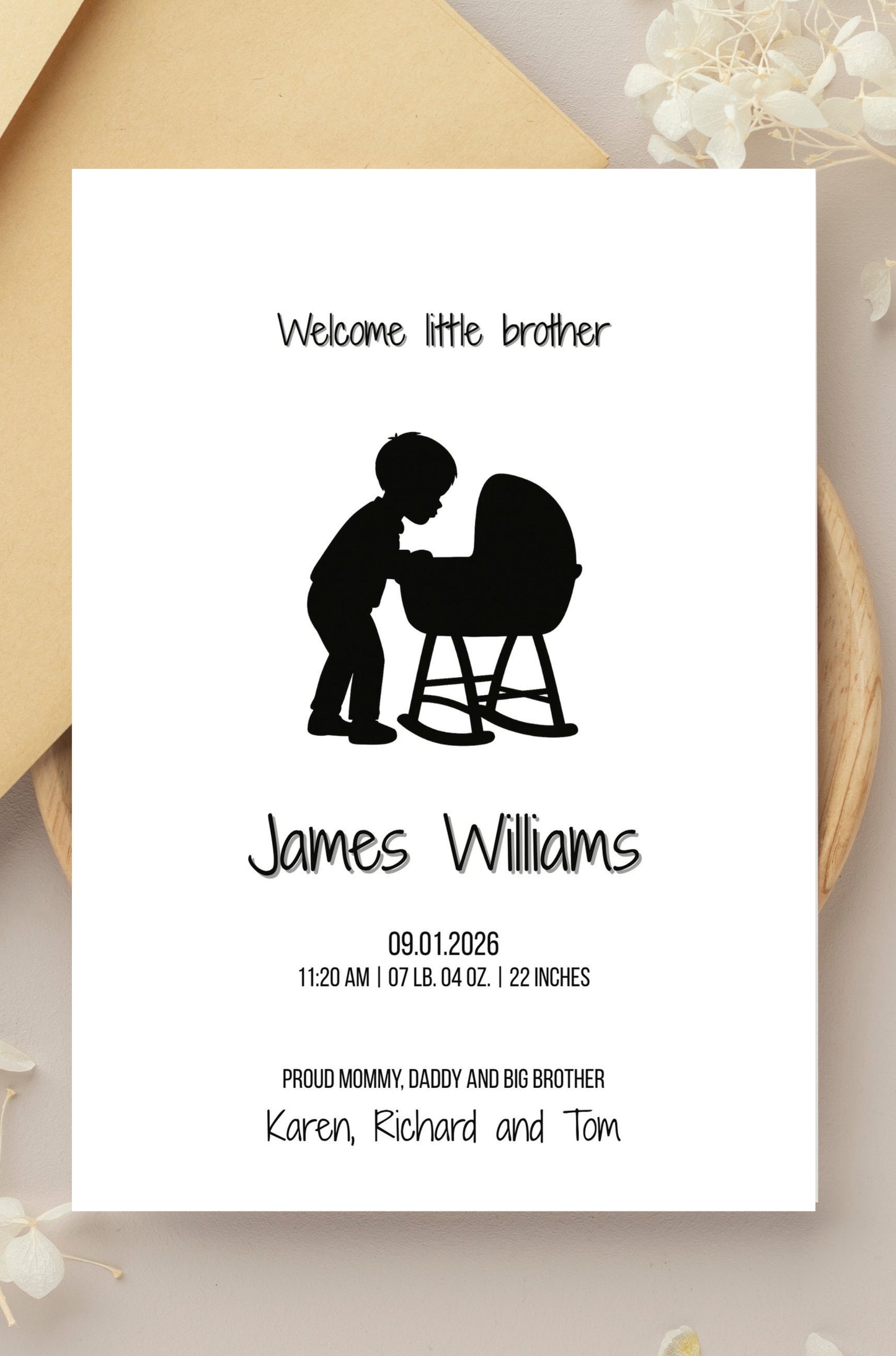 Editable Little Brother Birth Announcement