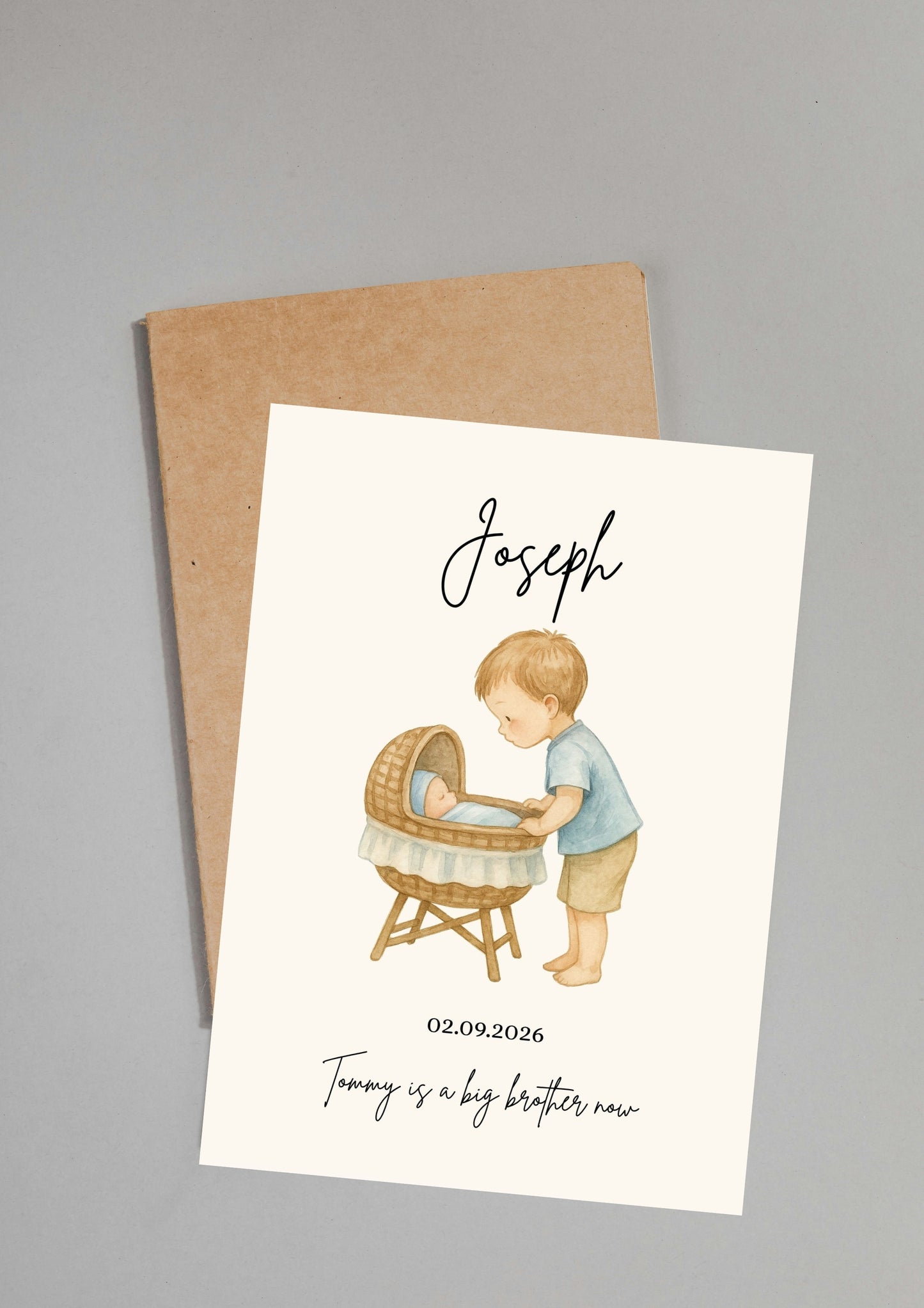 Watercolor Big Brother Birth Announcement Template