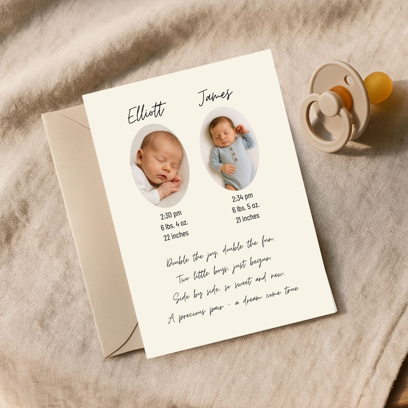 Custom Twin Baby Birth Card or Wall Print