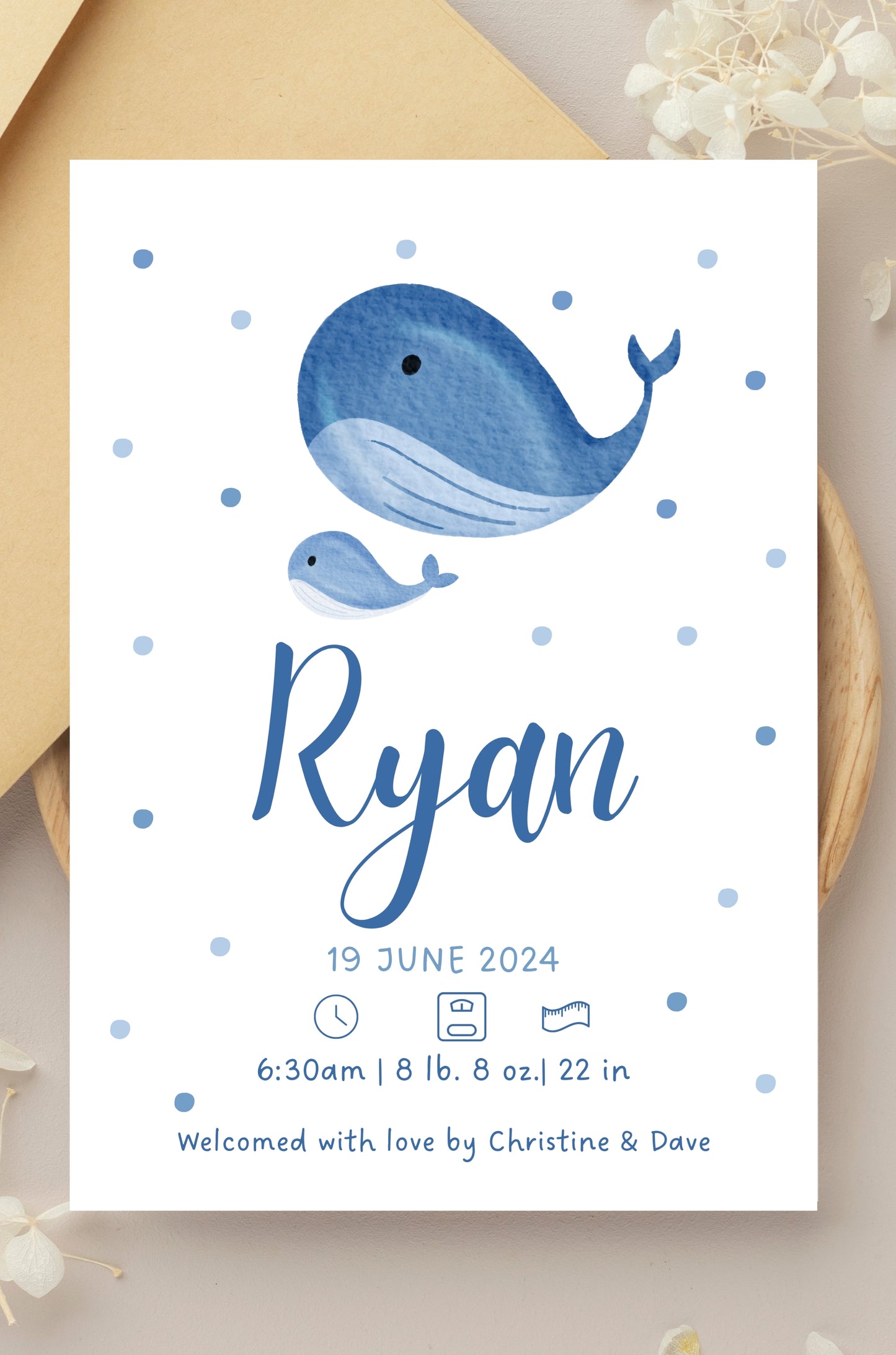 Blue Whale Baby Boy Birth Announcement Card
