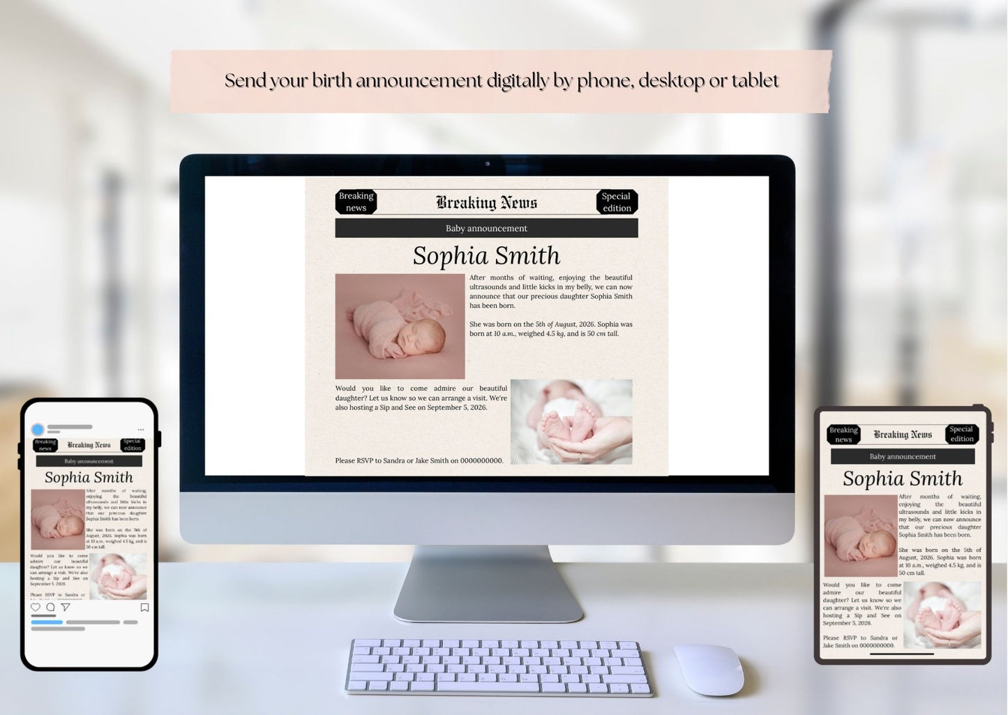 Newspaper Baby Announcement And Newspaper Style Baby Keepsake Poster
