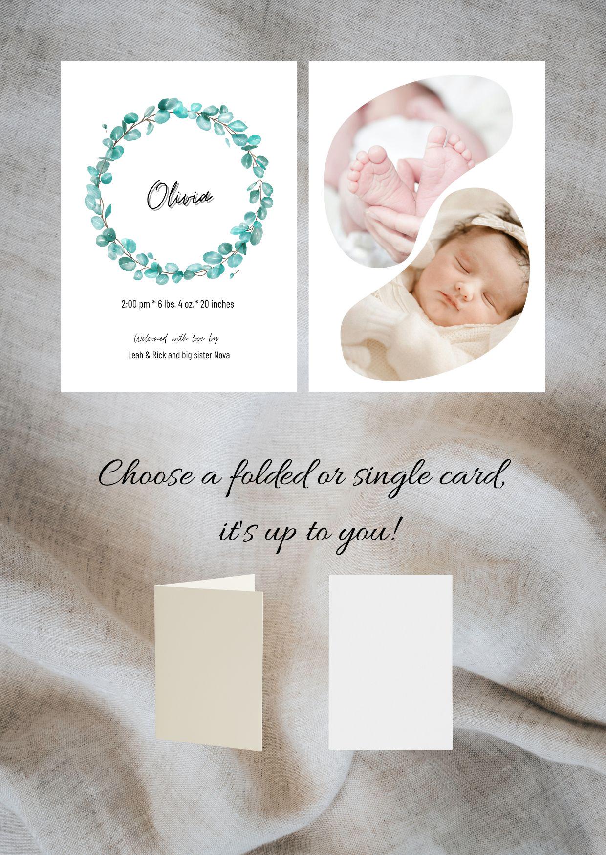 Eucalyptus Wreath Baby Girl Birth Announcement Template