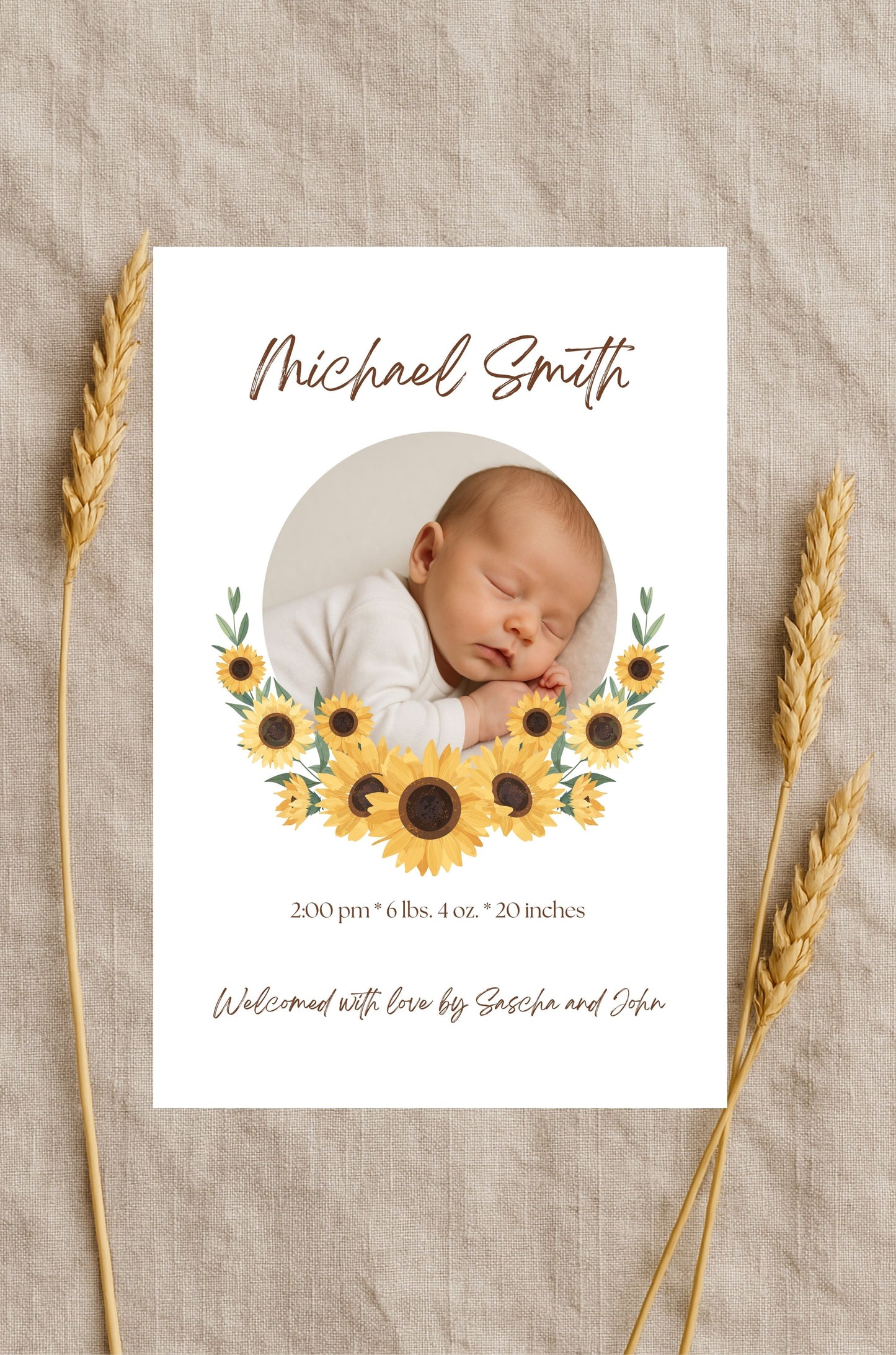 Sunflower Baby Birth Announcement Card