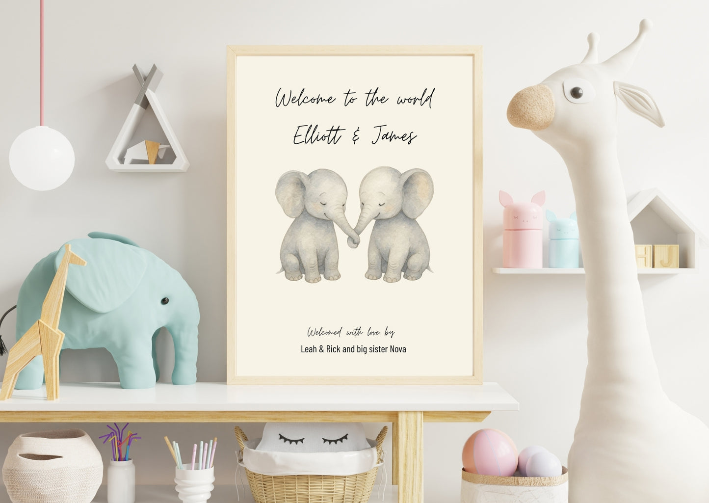 Custom Twin Baby Birth Card or Wall Print
