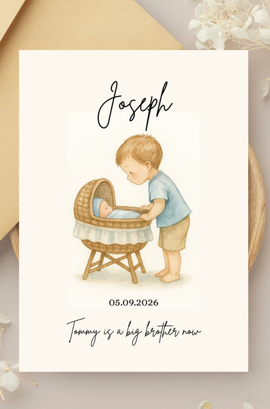 Watercolor Big Brother Birth Announcement Template