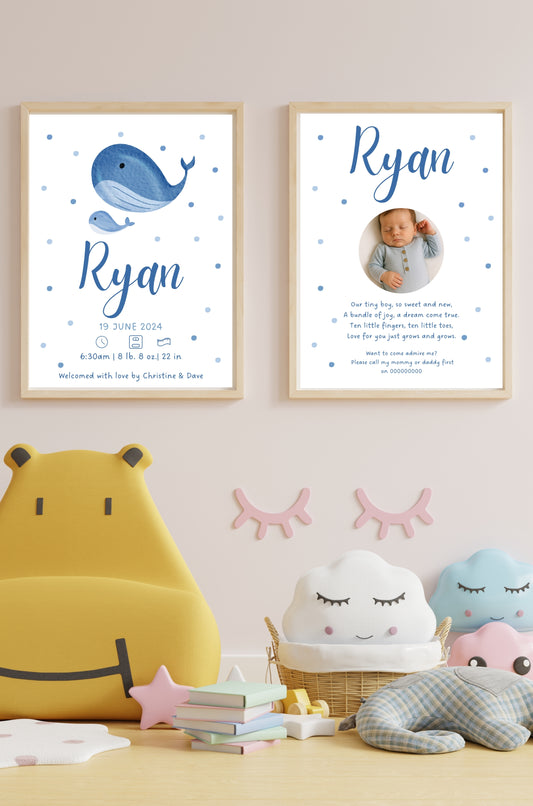 Blue Whale Baby Boy Birth Announcement Card
